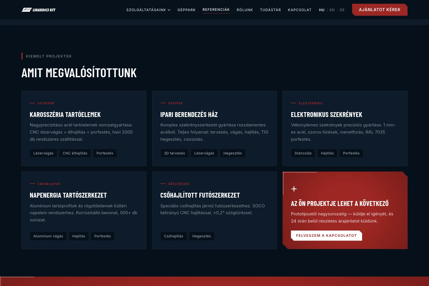 References page with projects split by industry